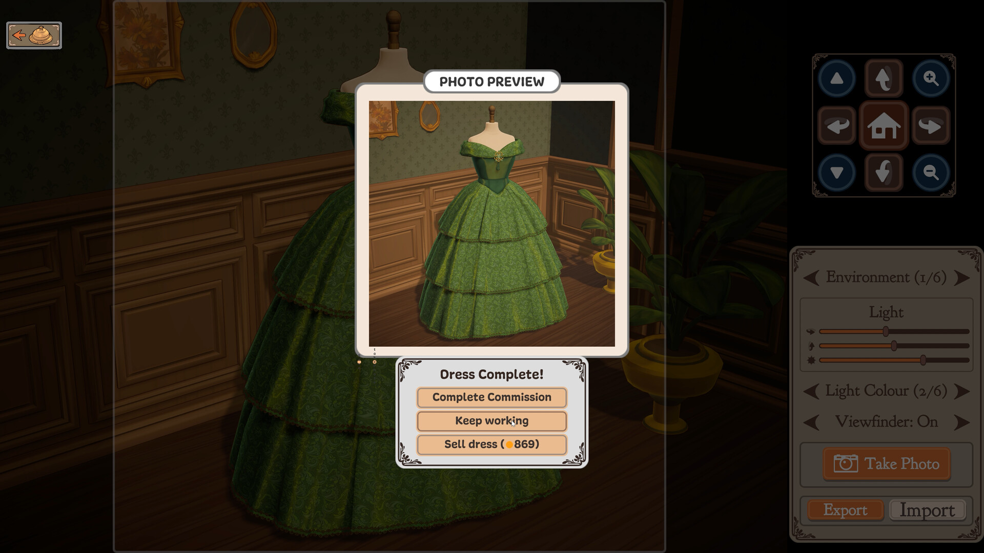 Dress Complete screen with the sell dress price option